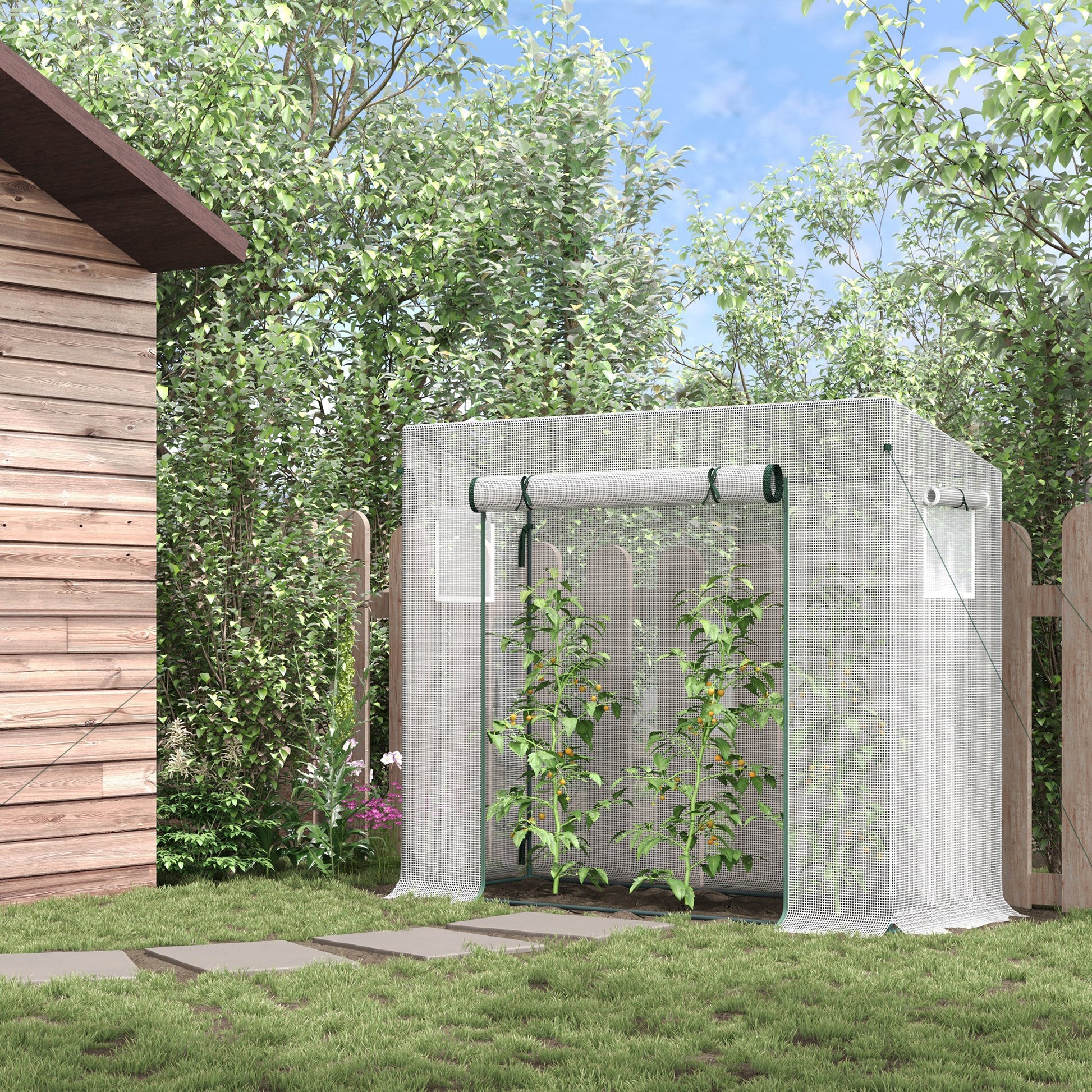 Small Garden Greenhouse Outdoor Greenhouse with Windows and Steel Frame Greenhouse for Growing Tomatoes Plants Flowers 200x76x168 cm White