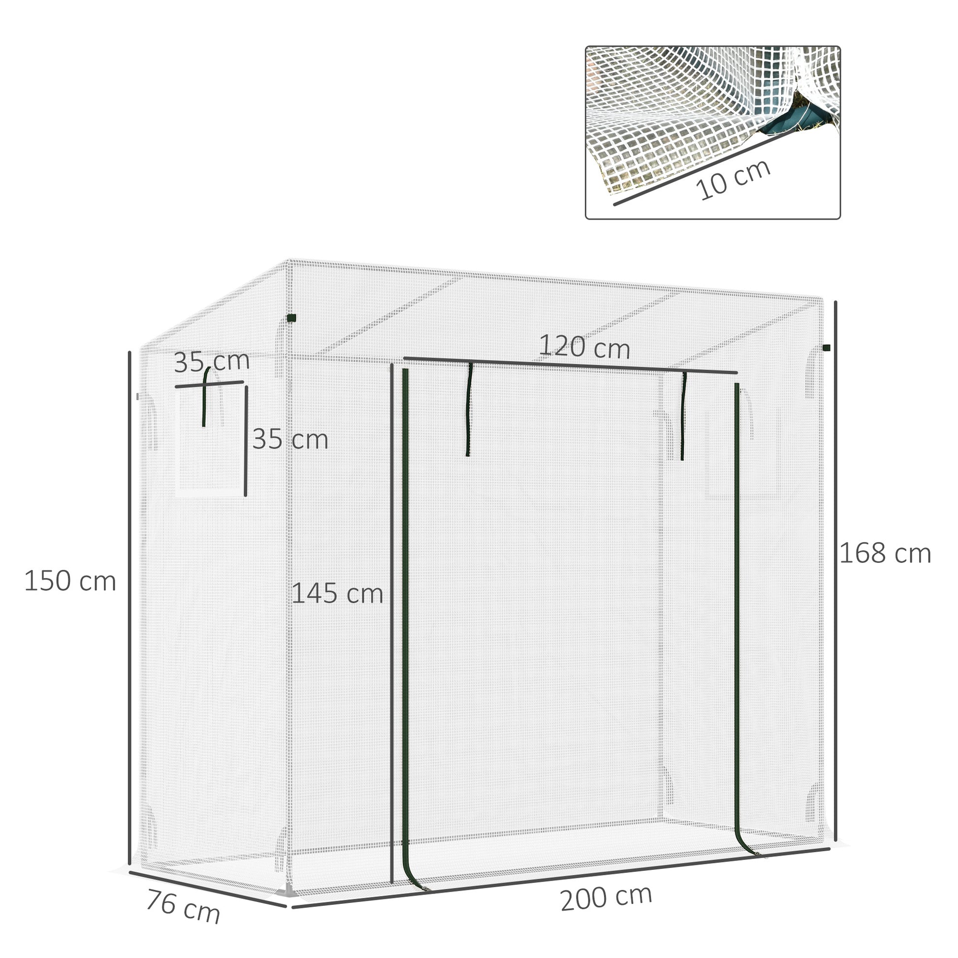 Small Garden Greenhouse Outdoor Greenhouse with Windows and Steel Frame Greenhouse for Growing Tomatoes Plants Flowers 200x76x168 cm White