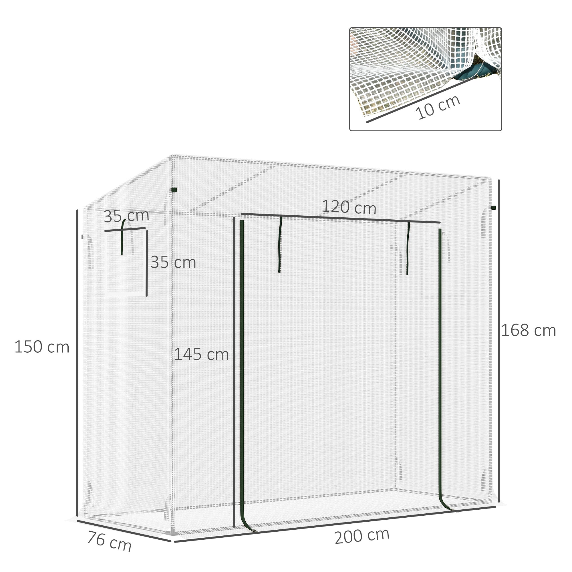 Small Garden Greenhouse Outdoor Greenhouse with Windows and Steel Frame Greenhouse for Growing Tomatoes Plants Flowers 200x76x168 cm White