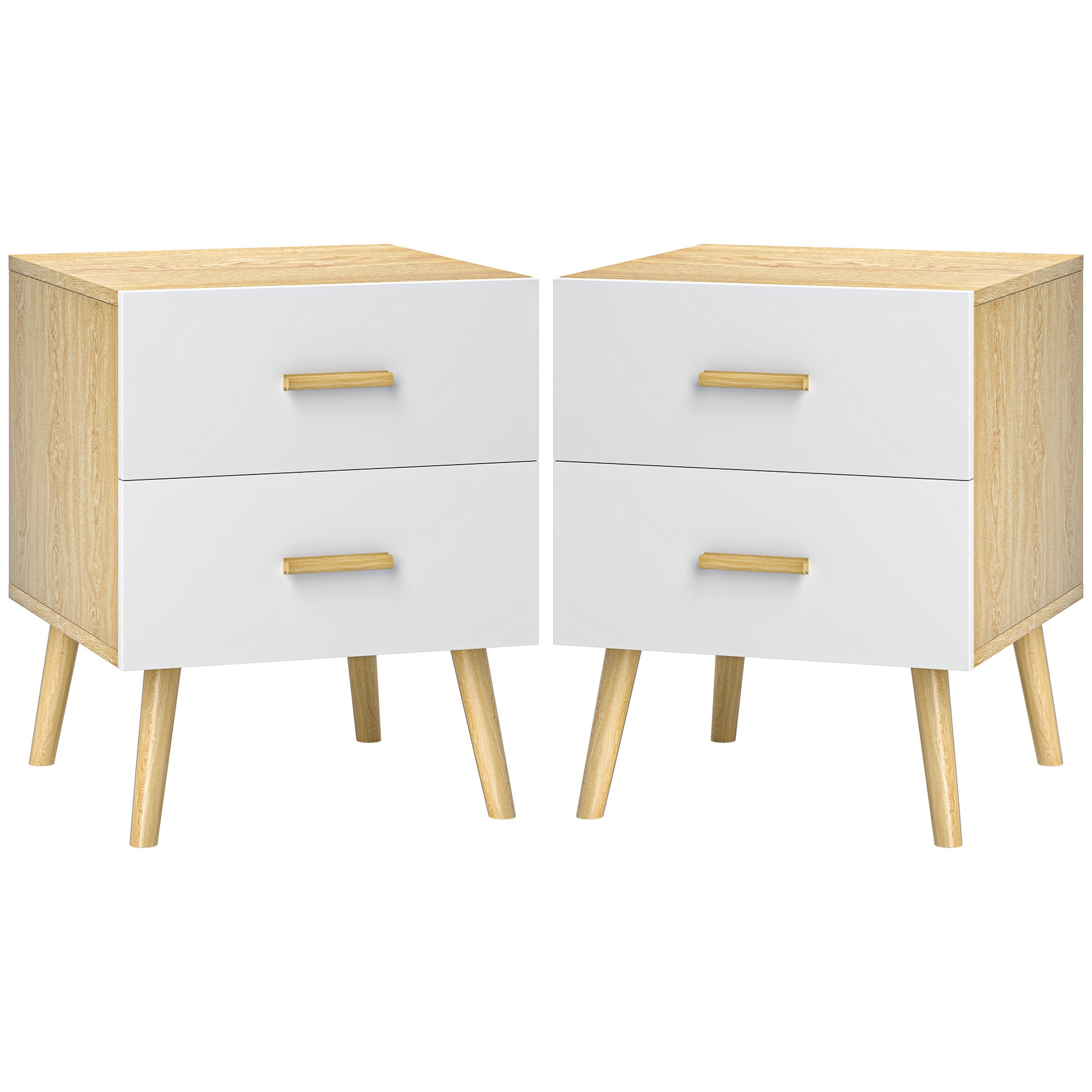 Set of 2 Bedside Tables Nightstands for Bedroom with Drawers and Bamboo Handles Side Tables for Living Room Oak