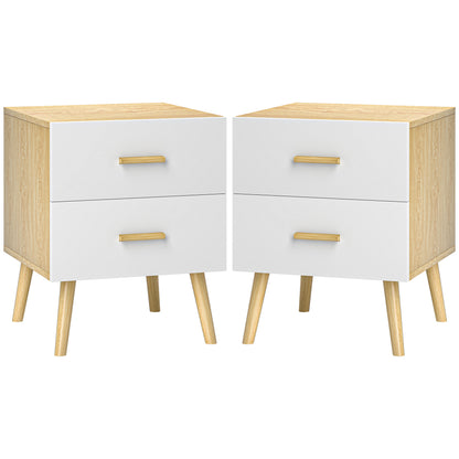 Set of 2 Bedside Tables Nightstands for Bedroom with Drawers and Bamboo Handles Side Tables for Living Room Oak