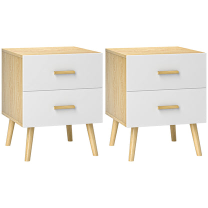 Set of 2 Bedside Tables Nightstands for Bedroom with Drawers and Bamboo Handles Side Tables for Living Room Oak