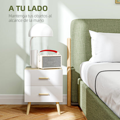 Set of 2 Bedside Tables Nightstands for Bedroom with Drawers and Bamboo Handles Side Tables for Living Room Oak