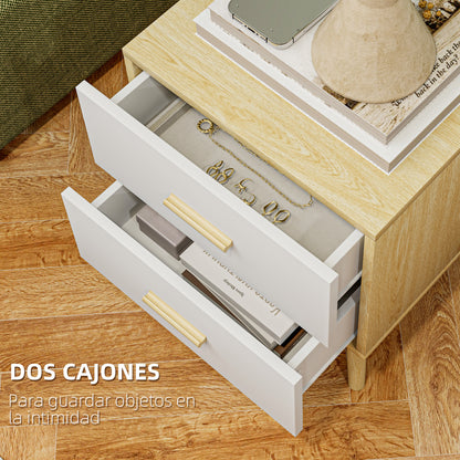 Set of 2 Bedside Tables Nightstands for Bedroom with Drawers and Bamboo Handles Side Tables for Living Room Oak