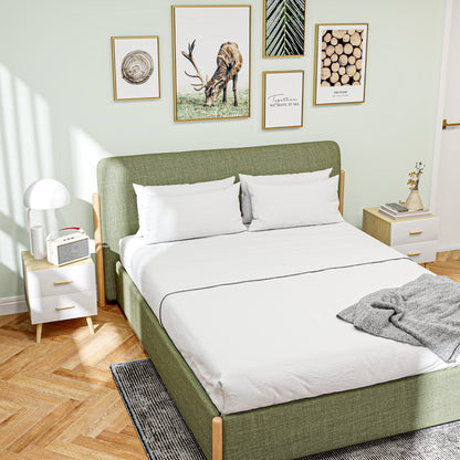 Set of 2 Bedside Tables Nightstands for Bedroom with Drawers and Bamboo Handles Side Tables for Living Room Oak