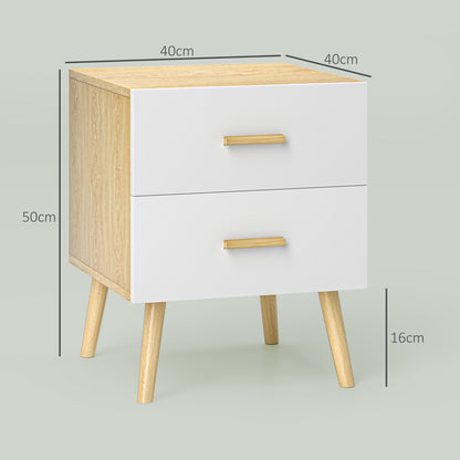 Set of 2 Bedside Tables Nightstands for Bedroom with Drawers and Bamboo Handles Side Tables for Living Room Oak