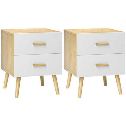 Set of 2 Bedside Tables Nightstands for Bedroom with Drawers and Bamboo Handles Side Tables for Living Room Oak
