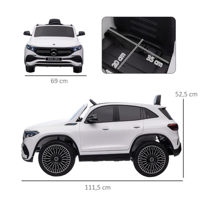 Kids Electric Car Mercedes-Benz EQA 12V Battery-Powered Car with Remote Control Music Horn Speed 3-8 km/h for Kids 3-8 Years White 111.5x69x52.5 cm