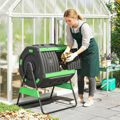 200 L (≈53 US gal) Compost Tumbler, 94 x 67 x 98 cm (37 x 26.4 x 38.6 in) – Fast Compost Bin with Ventilation Holes & Sliding Door, Weather-Resistant Plastic