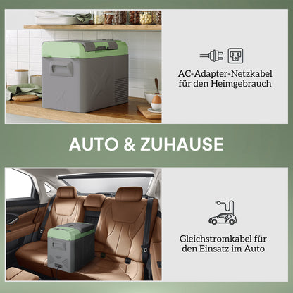 24.2 Liter Compressor Cooler electric Cooler with LED ECO Mode Cooling Function Silent Freezer Box Thermal Box Mini Fridge 12/220 Volt for Car Socket Truck Camping Boat Gray+Green
