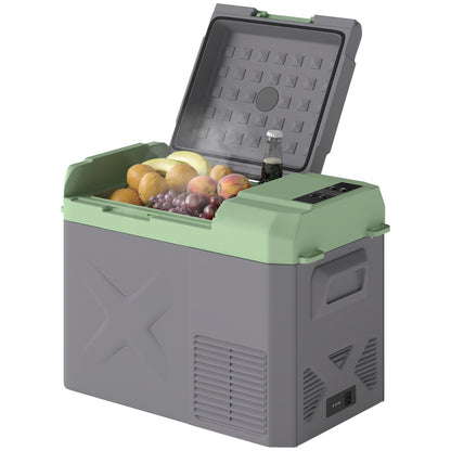 24.2 Liter Compressor Cooler electric Cooler with LED ECO Mode Cooling Function Silent Freezer Box Thermal Box Mini Fridge 12/220 Volt for Car Socket Truck Camping Boat Gray+Green