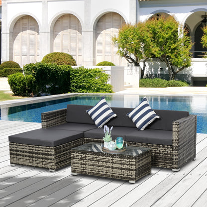 5-Piece Outdoor Garden Furniture Set with Sofa, Pouf, and PE Rattan Coffee Table, Gray