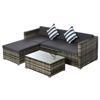 5-Piece Outdoor Garden Furniture Set with Sofa, Pouf, and PE Rattan Coffee Table, Gray