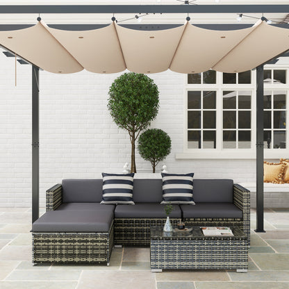 5-Piece Outdoor Garden Furniture Set with Sofa, Pouf, and PE Rattan Coffee Table, Gray