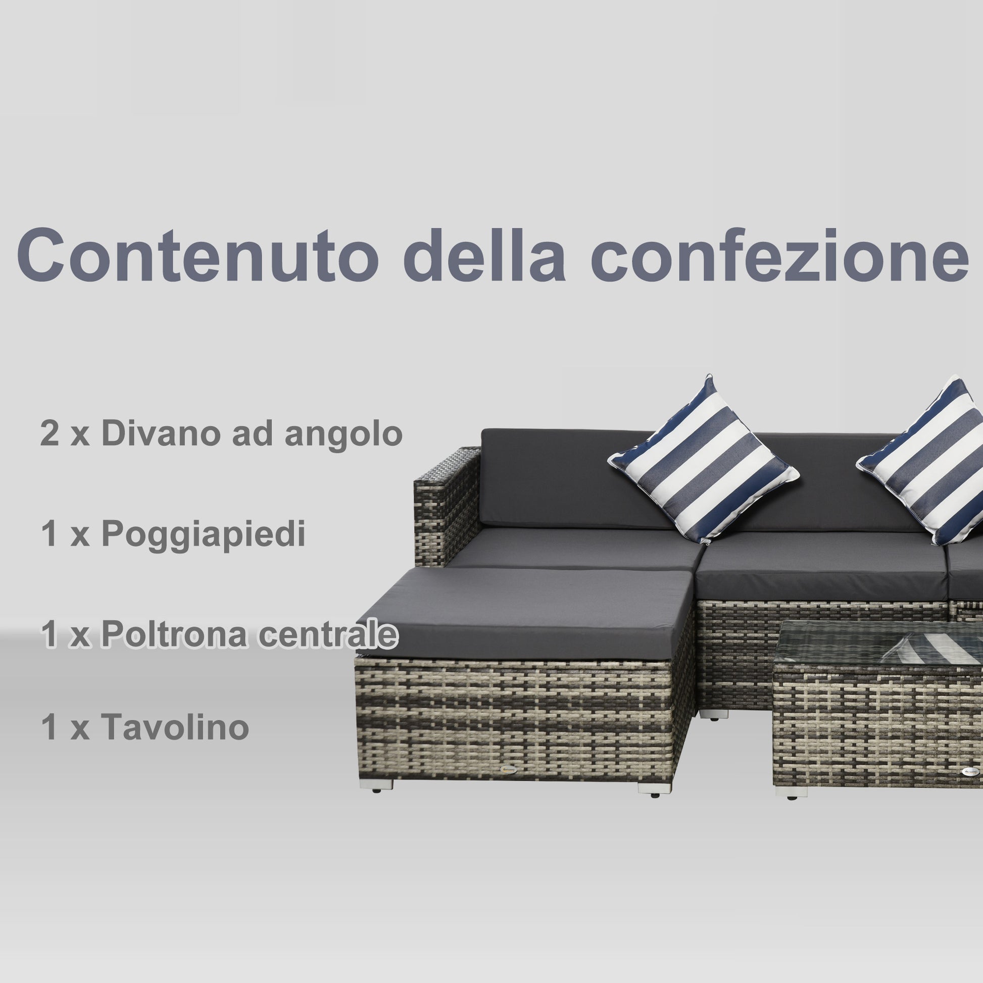 5-Piece Outdoor Garden Furniture Set with Sofa, Pouf, and PE Rattan Coffee Table, Gray