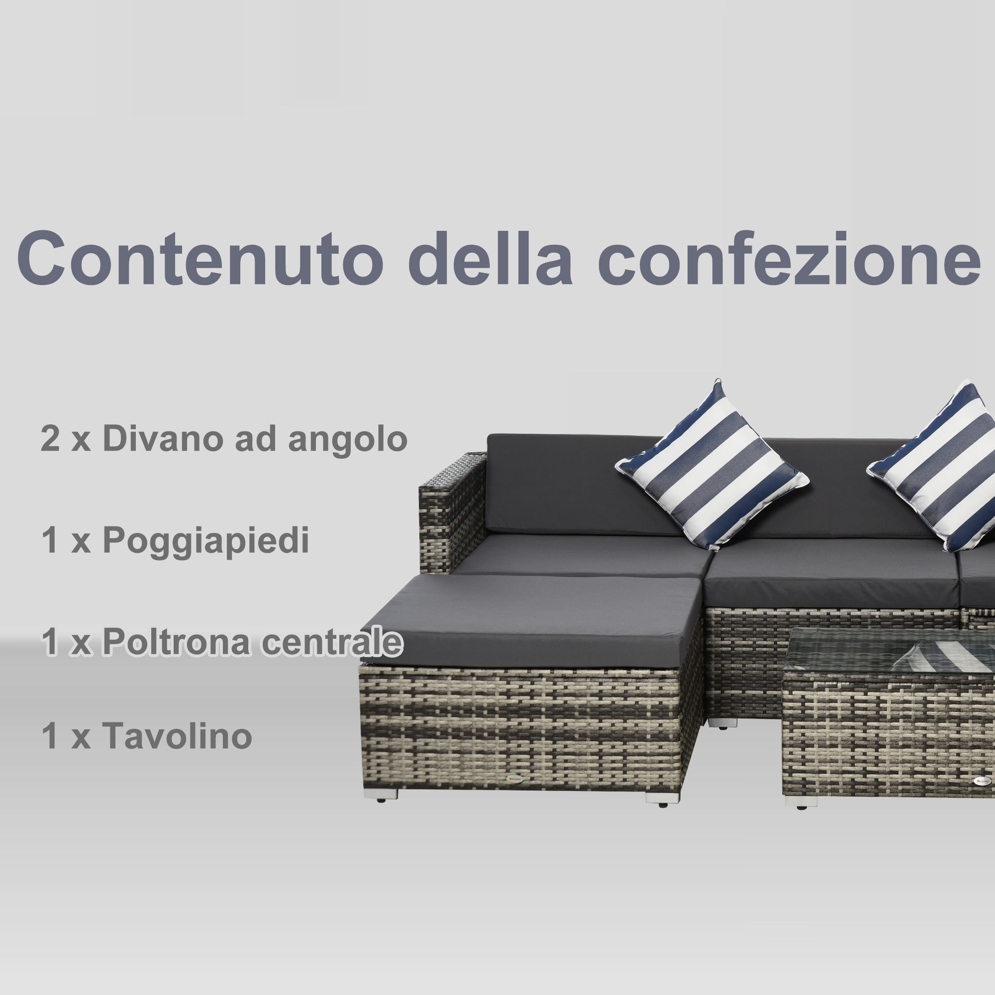 5-Piece Outdoor Garden Furniture Set with Sofa, Pouf, and PE Rattan Coffee Table, Gray