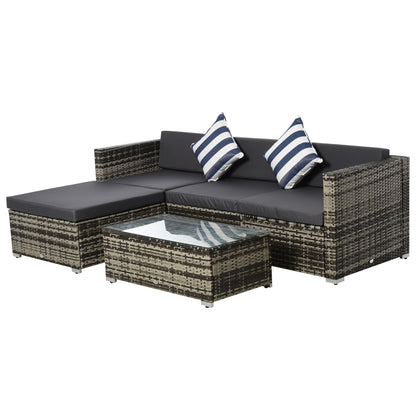 5-Piece Outdoor Garden Furniture Set with Sofa, Pouf, and PE Rattan Coffee Table, Gray