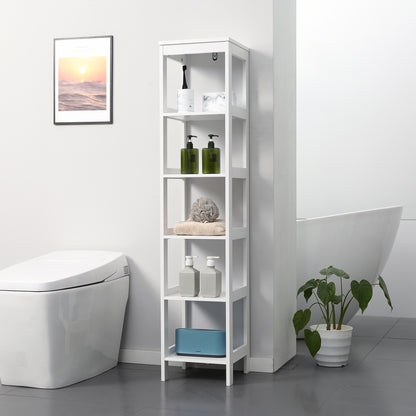 5-Tier Bathroom Floor Shelf Storage Stand for Kitchen Living Room Bedroom Modern Style Anti-Tip 30 kg Capacity 30x30x140 cm White