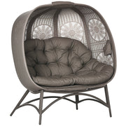 2-Seater Garden Chair, Basket Chair with Foldable Basket, Papa Chair with Cushion, Lounge Chair up to 240kg Load Capacity for Balcony, Terrace, 126 x 75 x 142 cm, Sand