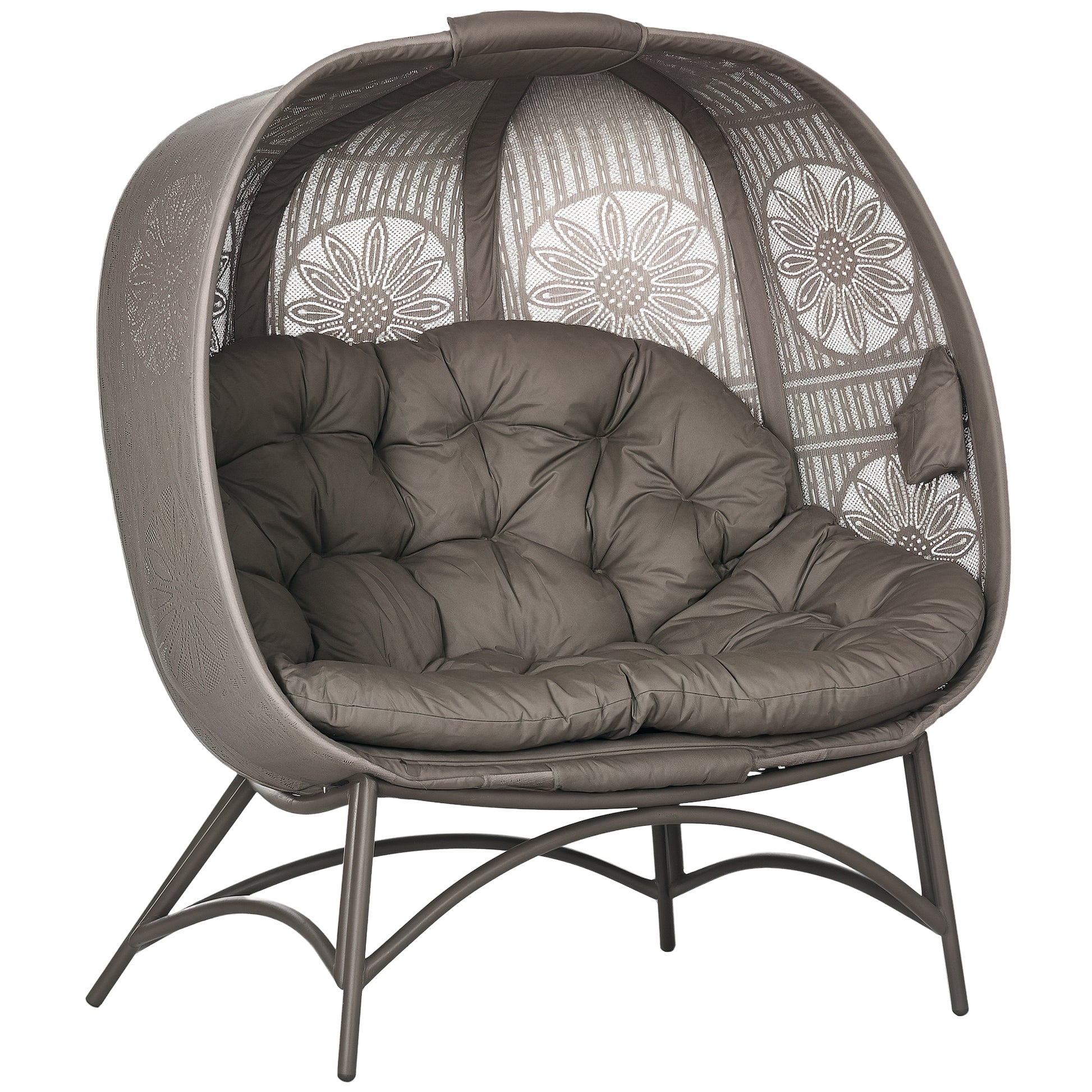 2-Seater Garden Chair, Basket Chair with Foldable Basket, Papa Chair with Cushion, Lounge Chair up to 240kg Load Capacity for Balcony, Terrace, 126 x 75 x 142 cm, Sand