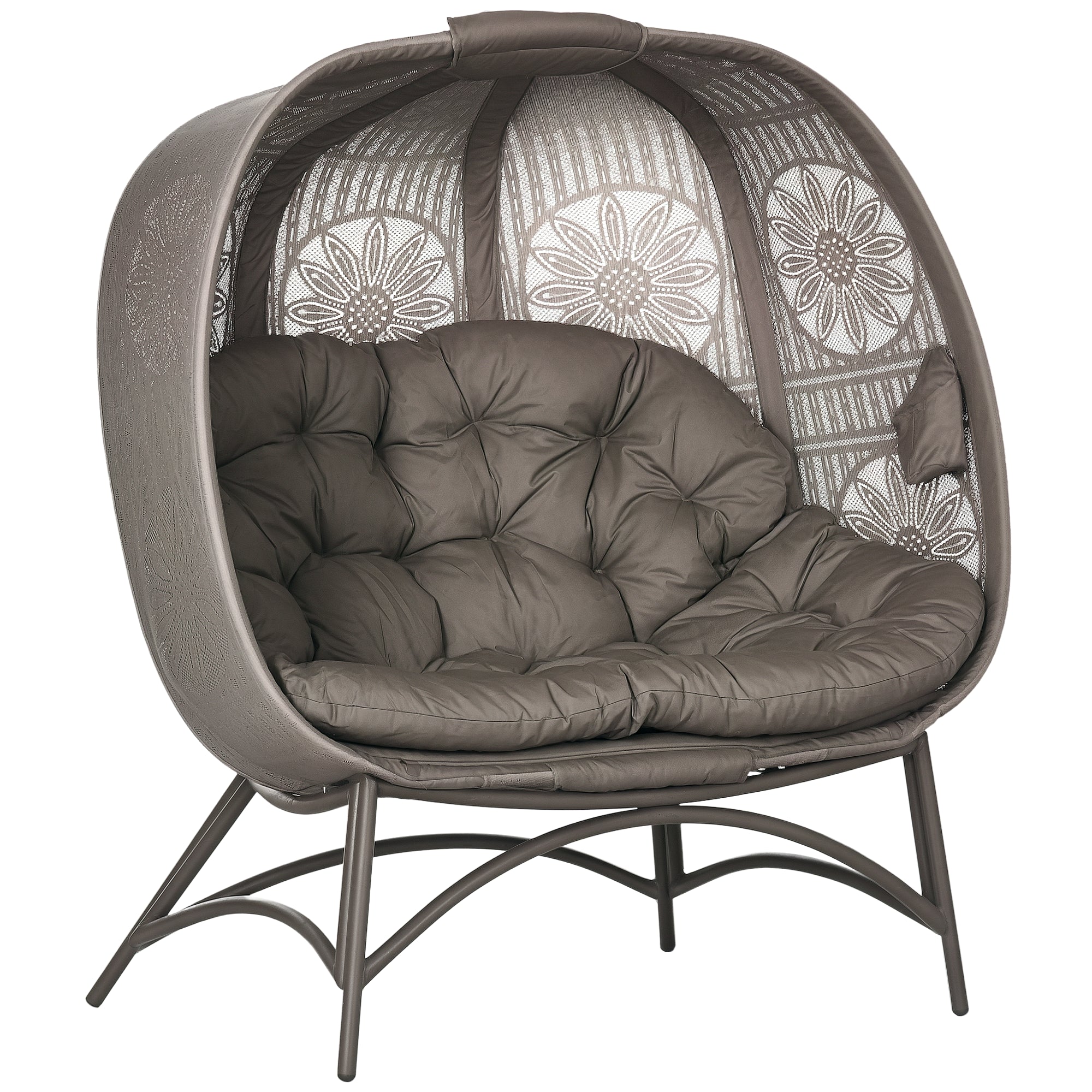 2-Seater Garden Chair, Basket Chair with Foldable Basket, Papa Chair with Cushion, Lounge Chair up to 240kg Load Capacity for Balcony, Terrace, 126 x 75 x 142 cm, Sand