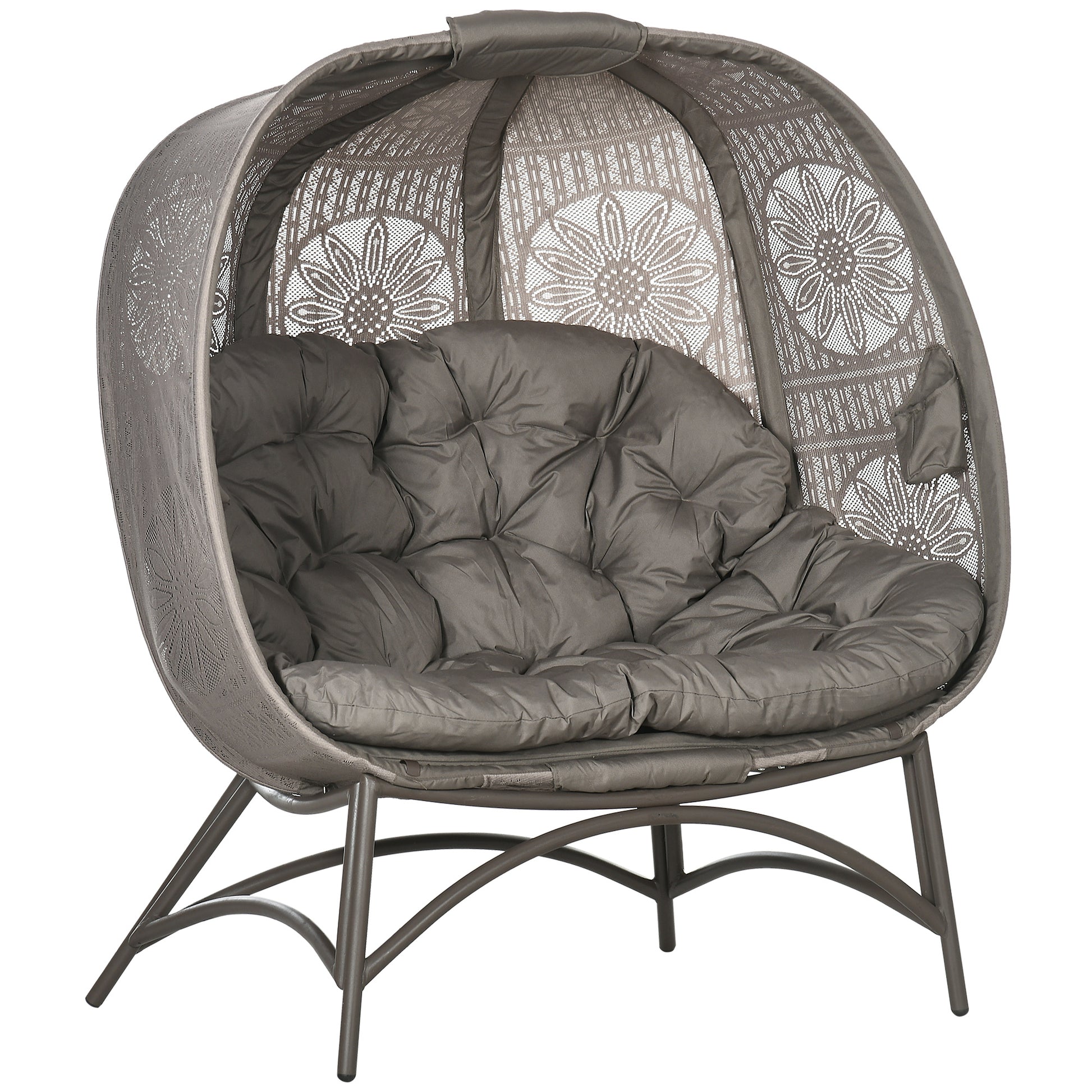2-Seater Garden Chair, Basket Chair with Foldable Basket, Papa Chair with Cushion, Lounge Chair up to 240kg Load Capacity for Balcony, Terrace, 126 x 75 x 142 cm, Sand