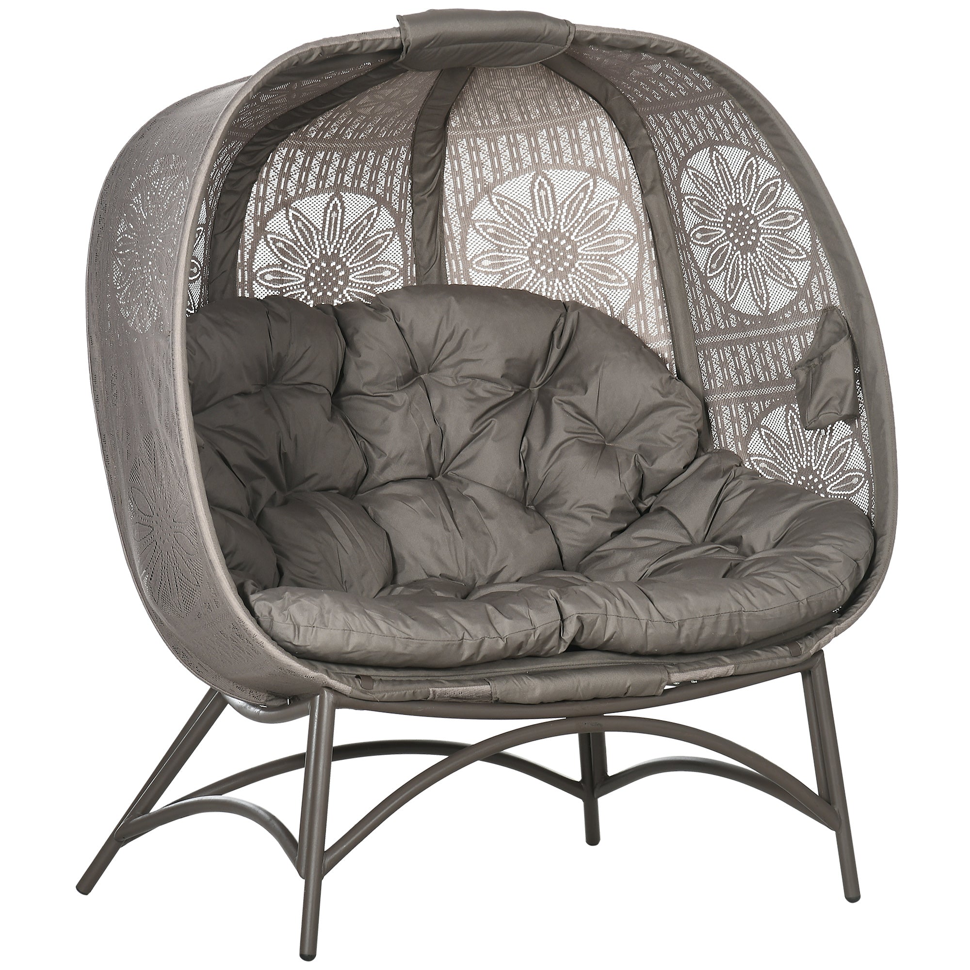 2-Seater Garden Chair, Basket Chair with Foldable Basket, Papa Chair with Cushion, Lounge Chair up to 240kg Load Capacity for Balcony, Terrace, 126 x 75 x 142 cm, Sand
