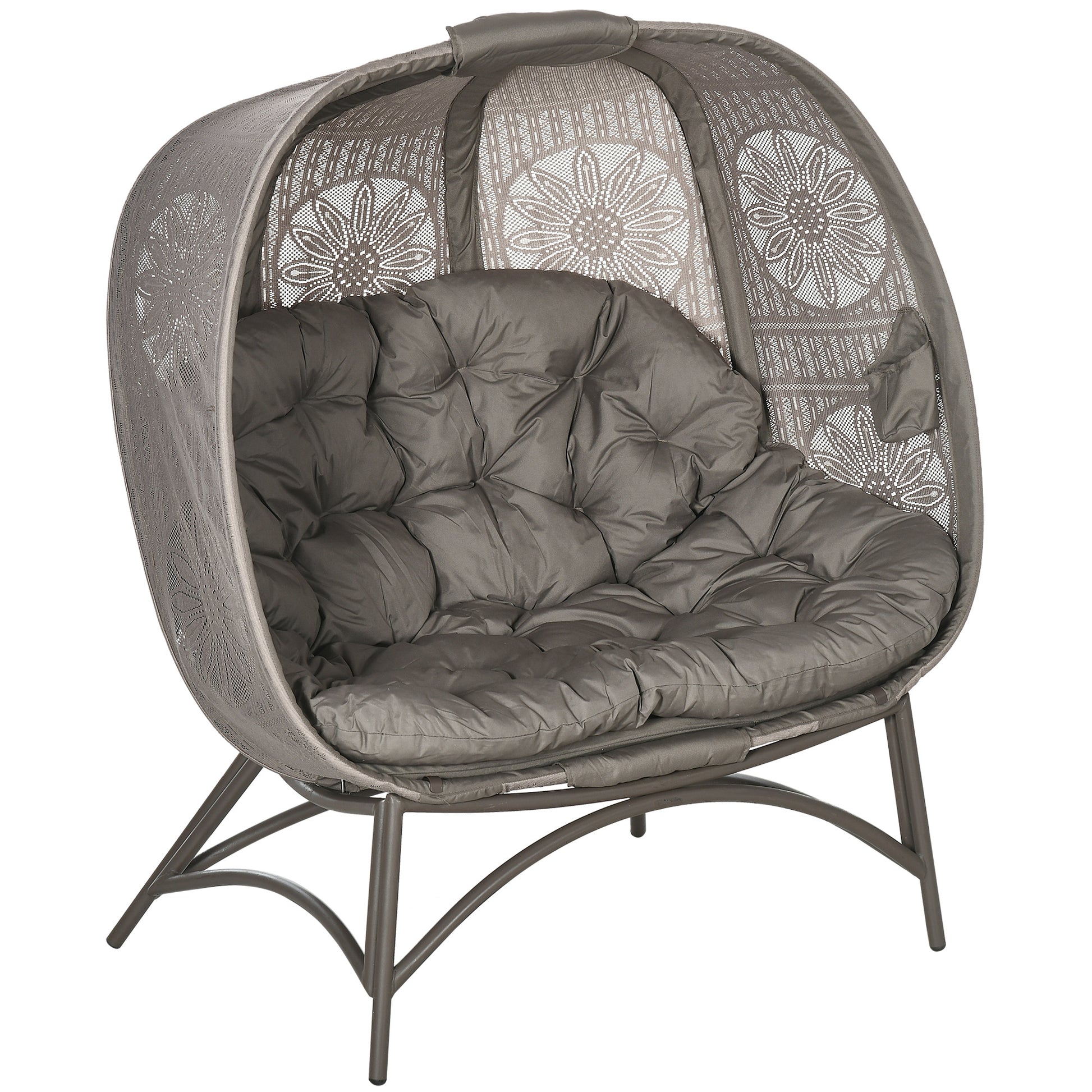 2-Seater Garden Chair, Basket Chair with Foldable Basket, Papa Chair with Cushion, Lounge Chair up to 240kg Load Capacity for Balcony, Terrace, 126 x 75 x 142 cm, Sand