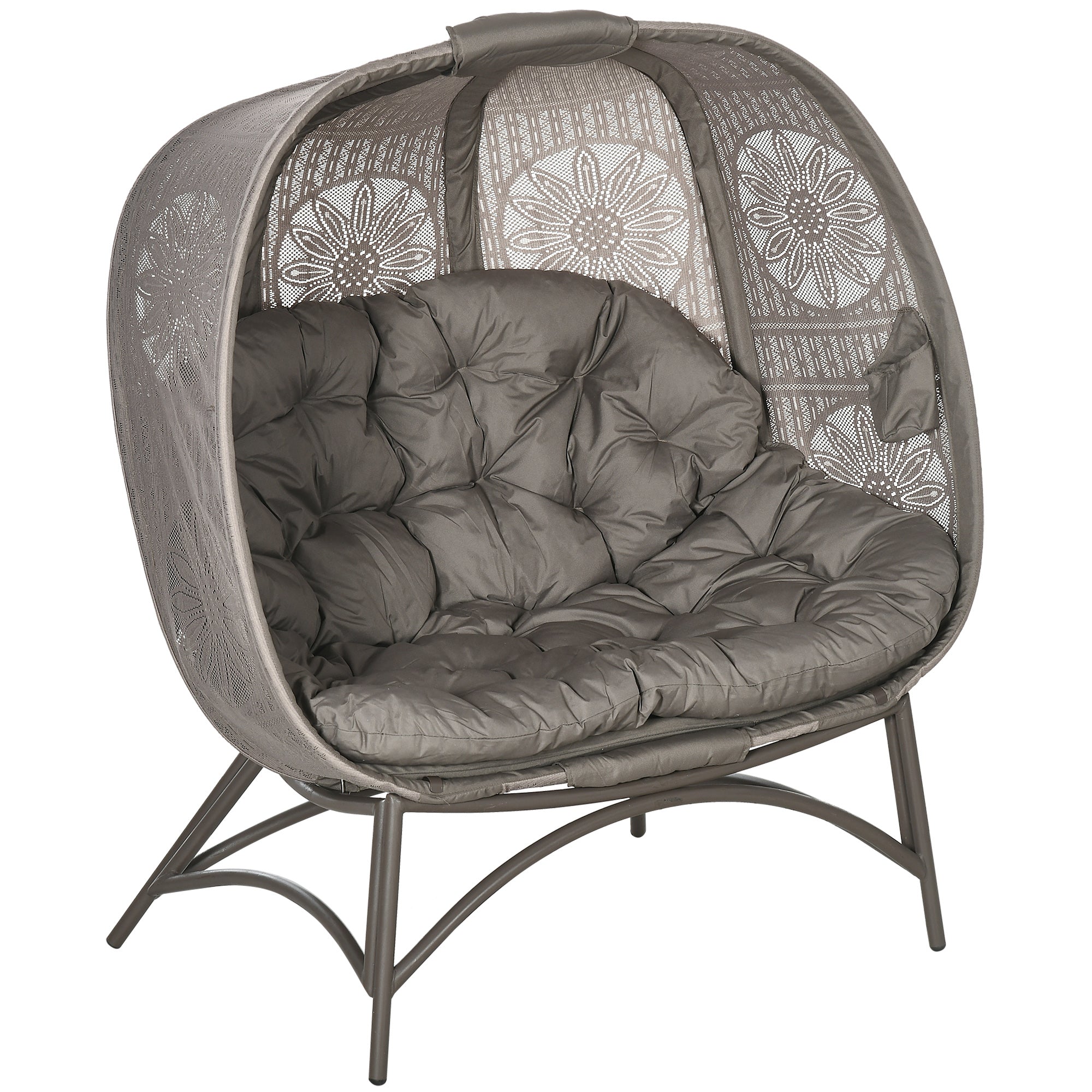 2-Seater Garden Chair, Basket Chair with Foldable Basket, Papa Chair with Cushion, Lounge Chair up to 240kg Load Capacity for Balcony, Terrace, 126 x 75 x 142 cm, Sand
