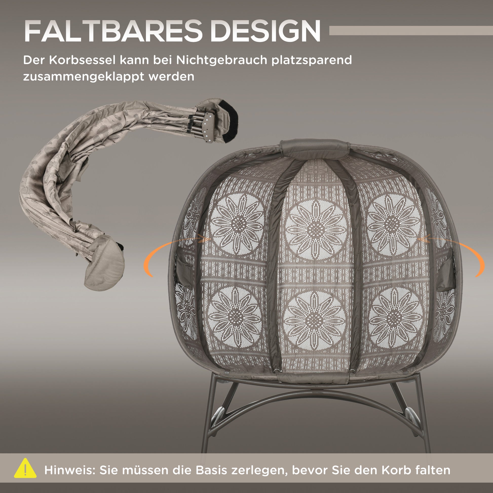 2-Seater Garden Chair, Basket Chair with Foldable Basket, Papa Chair with Cushion, Lounge Chair up to 240kg Load Capacity for Balcony, Terrace, 126 x 75 x 142 cm, Sand