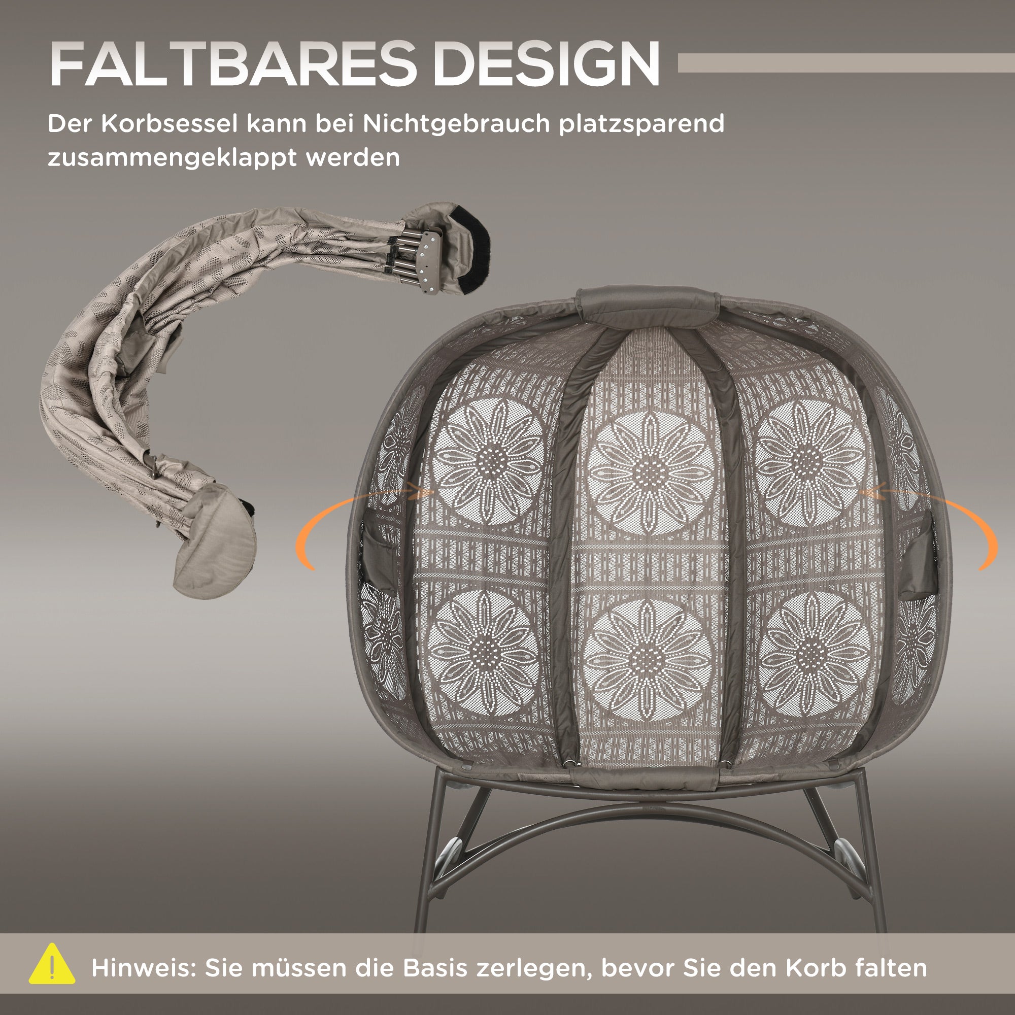 2-Seater Garden Chair, Basket Chair with Foldable Basket, Papa Chair with Cushion, Lounge Chair up to 240kg Load Capacity for Balcony, Terrace, 126 x 75 x 142 cm, Sand