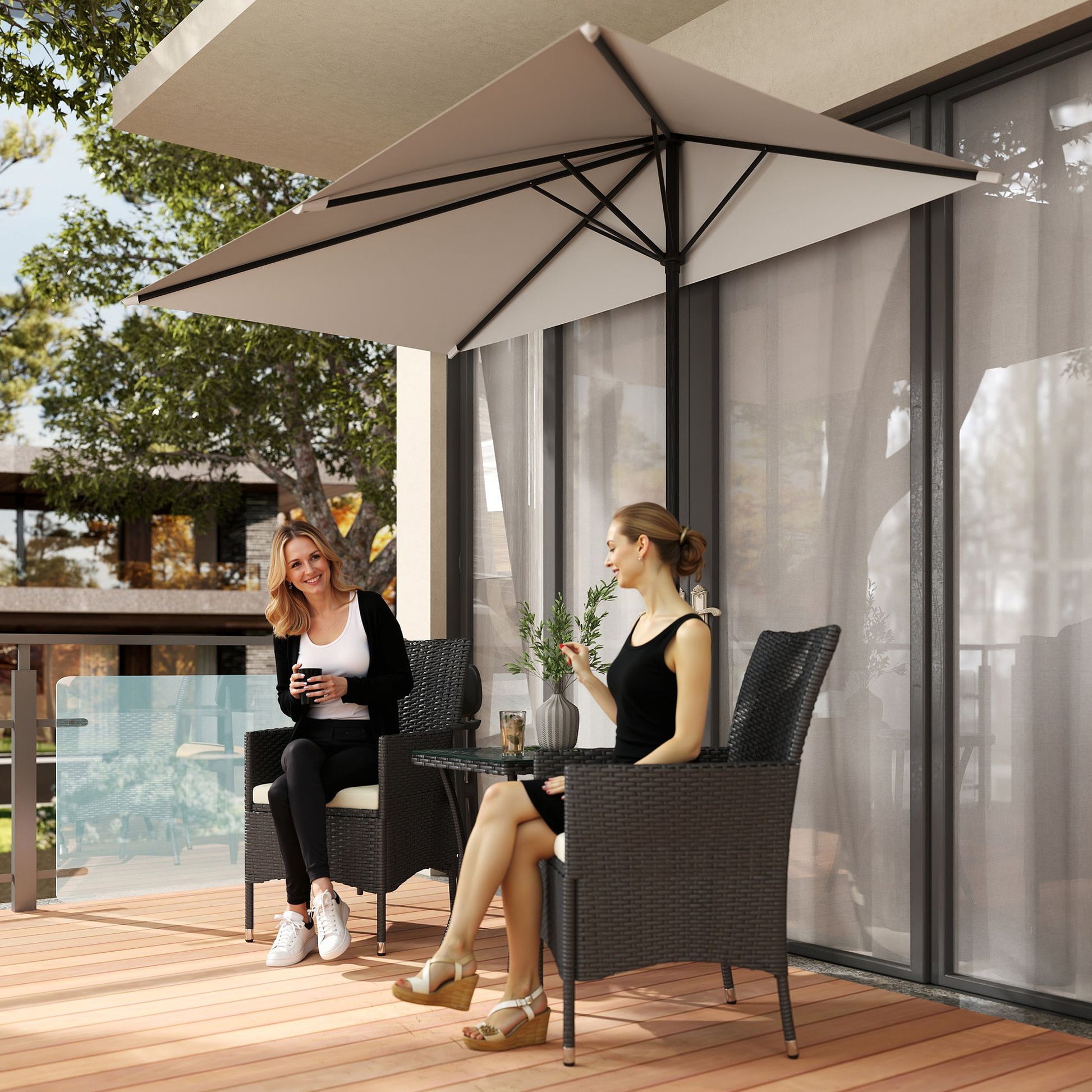 Rectangular Umbrella 230x130x245 cm Wall Half Umbrella with Crank UV 30+ Protection Waterproof Umbrella for Balcony Terrace Garden Cream