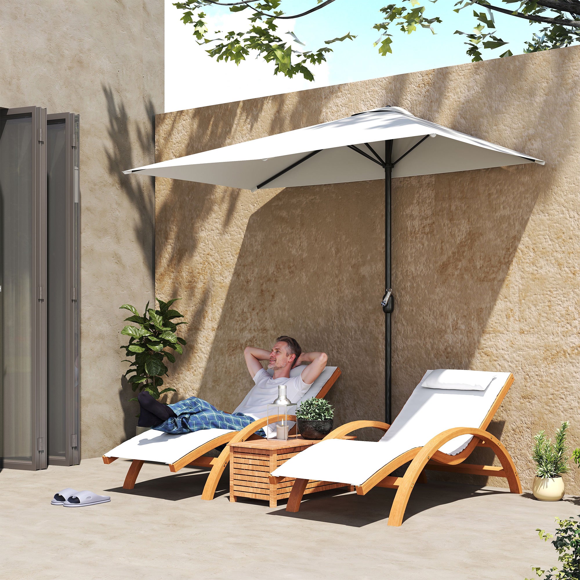 Rectangular Umbrella 230x130x245 cm Wall Half Umbrella with Crank UV 30+ Protection Waterproof Umbrella for Balcony Terrace Garden Cream