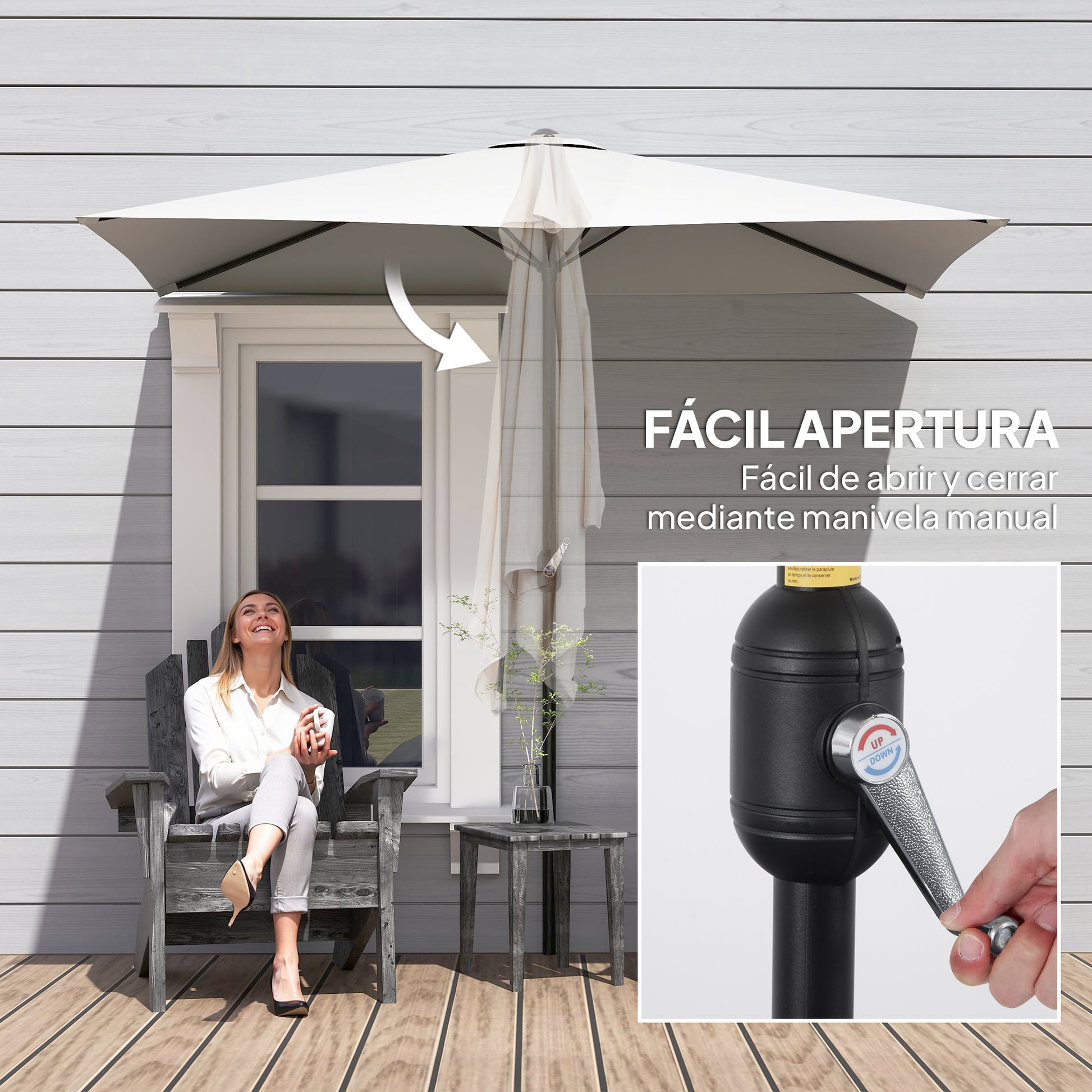 Rectangular Umbrella 230x130x245 cm Wall Half Umbrella with Crank UV 30+ Protection Waterproof Umbrella for Balcony Terrace Garden Cream