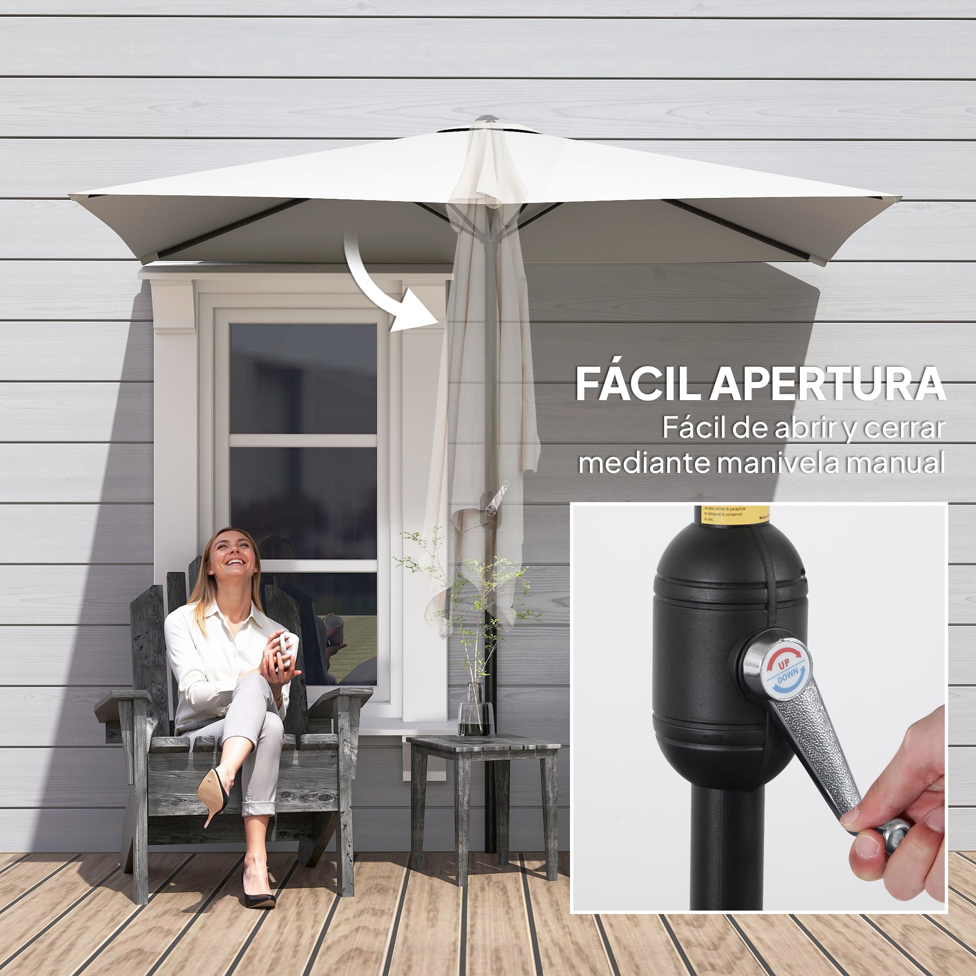 Rectangular Umbrella 230x130x245 cm Wall Half Umbrella with Crank UV 30+ Protection Waterproof Umbrella for Balcony Terrace Garden Cream