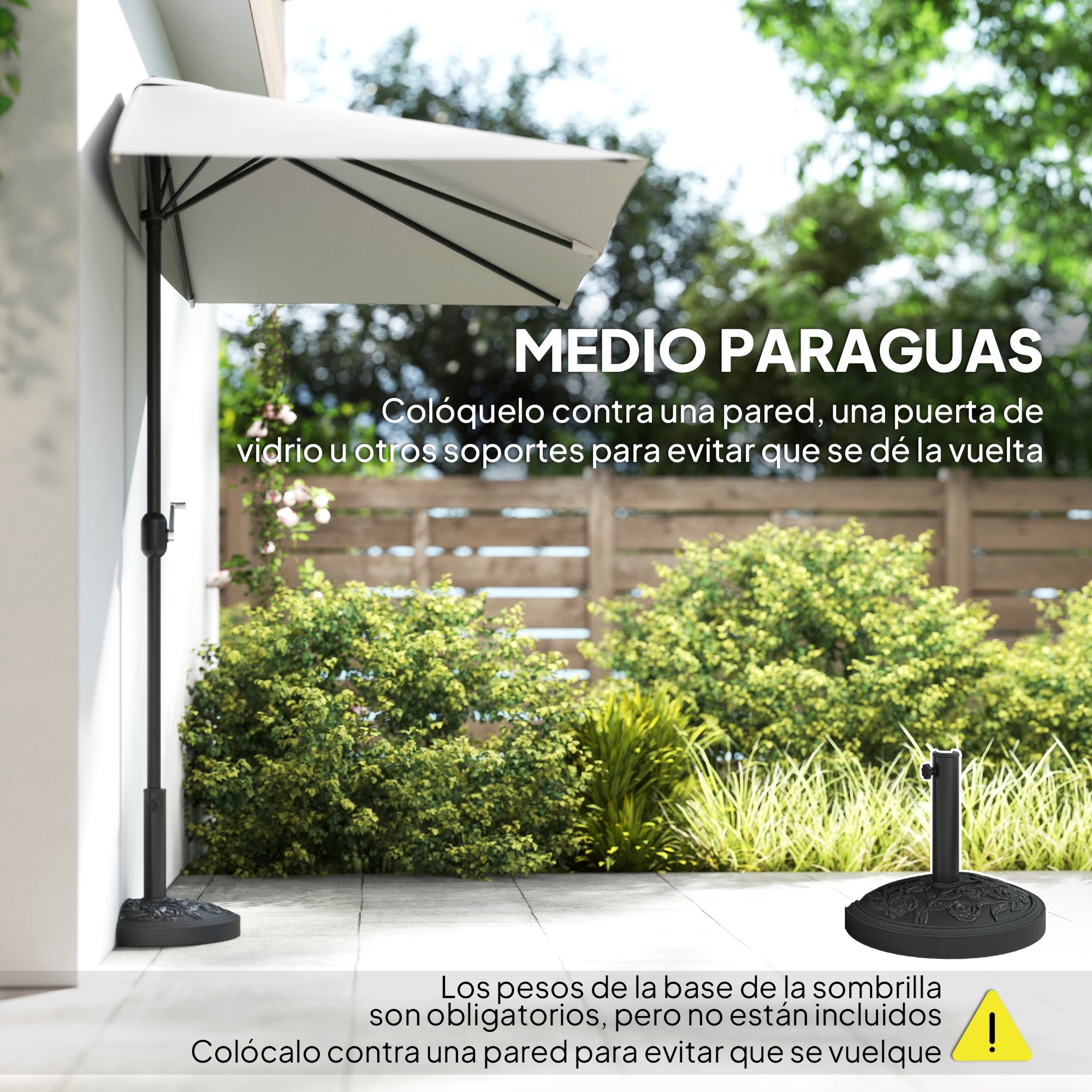 Rectangular Umbrella 230x130x245 cm Wall Half Umbrella with Crank UV 30+ Protection Waterproof Umbrella for Balcony Terrace Garden Cream