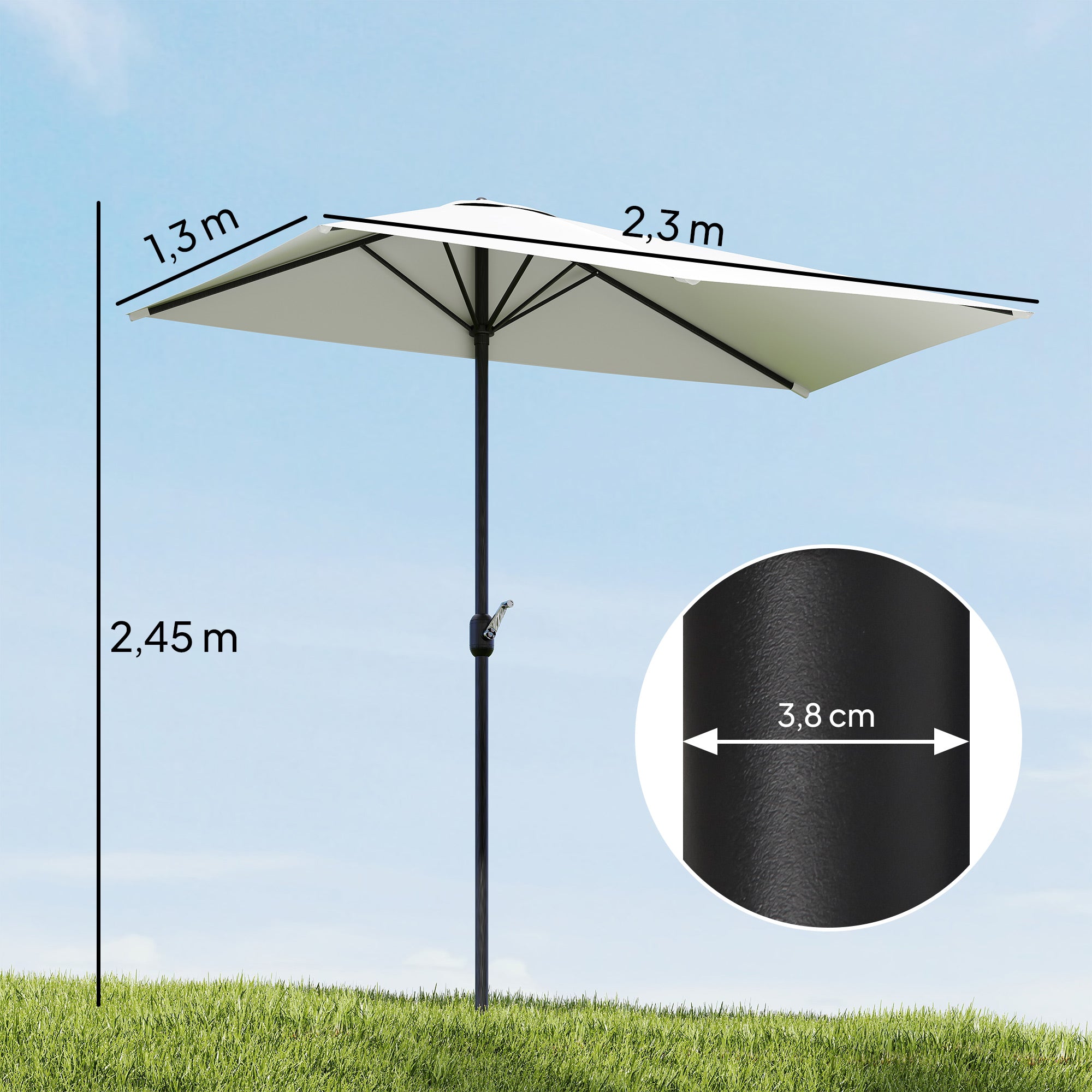 Rectangular Umbrella 230x130x245 cm Wall Half Umbrella with Crank UV 30+ Protection Waterproof Umbrella for Balcony Terrace Garden Cream