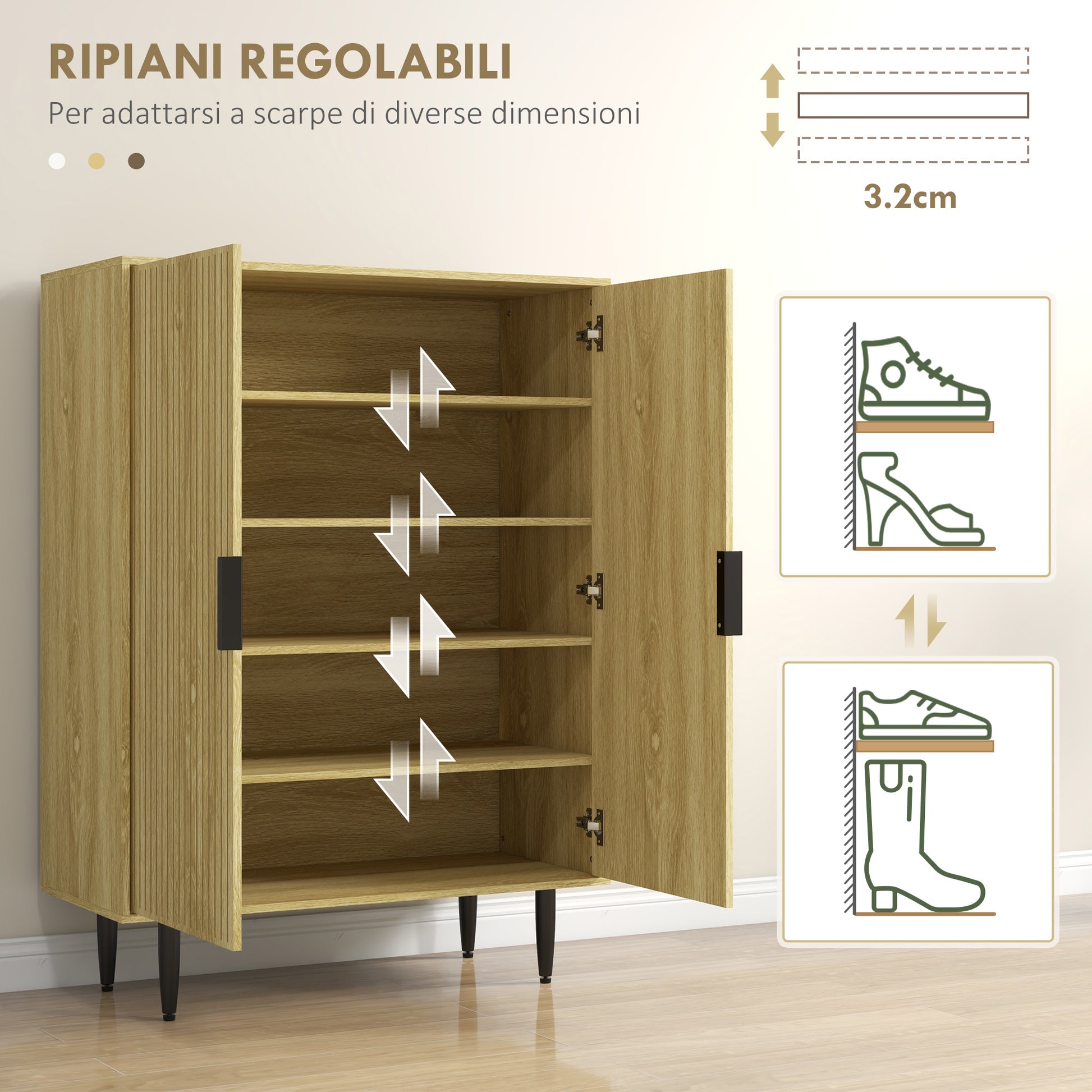 Space-Saving Shoe Rack for 15 Pairs of Shoes, Entryway Shoe Rack with 4 Adjustable Shelves and Metal Legs, 80x38x110cm, Oak