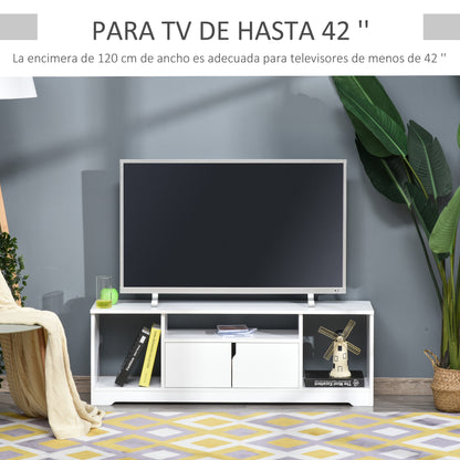 TV Stand for TVs up to 42" Modern TV Stand with Double Door Cabinet and 3 Open Compartments 120x30x41cm White