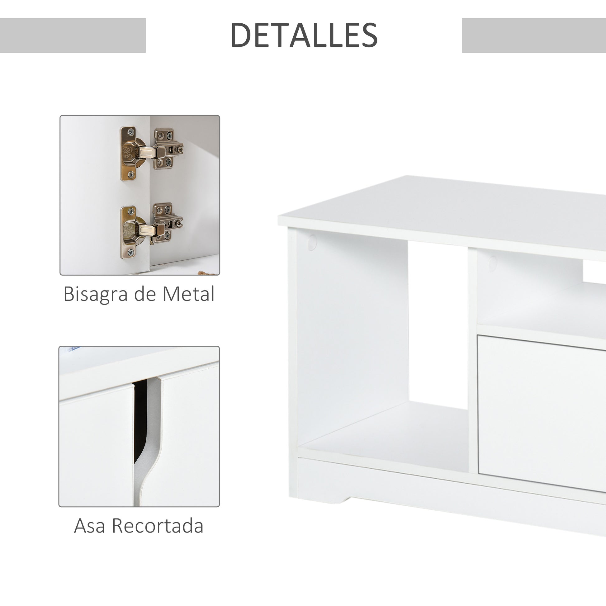 TV Stand for TVs up to 42" Modern TV Stand with Double Door Cabinet and 3 Open Compartments 120x30x41cm White