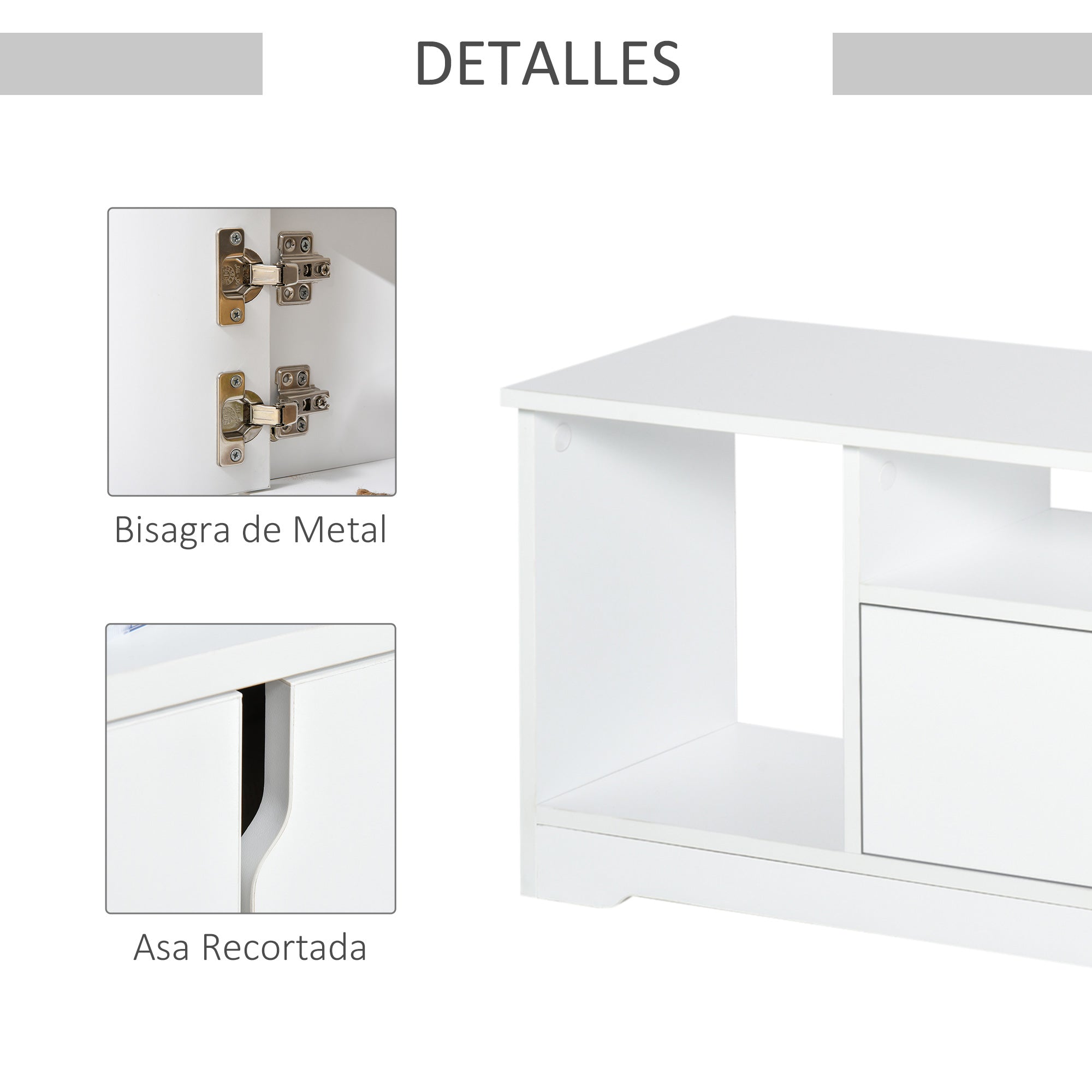 TV Stand for TVs up to 42" Modern TV Stand with Double Door Cabinet and 3 Open Compartments 120x30x41cm White