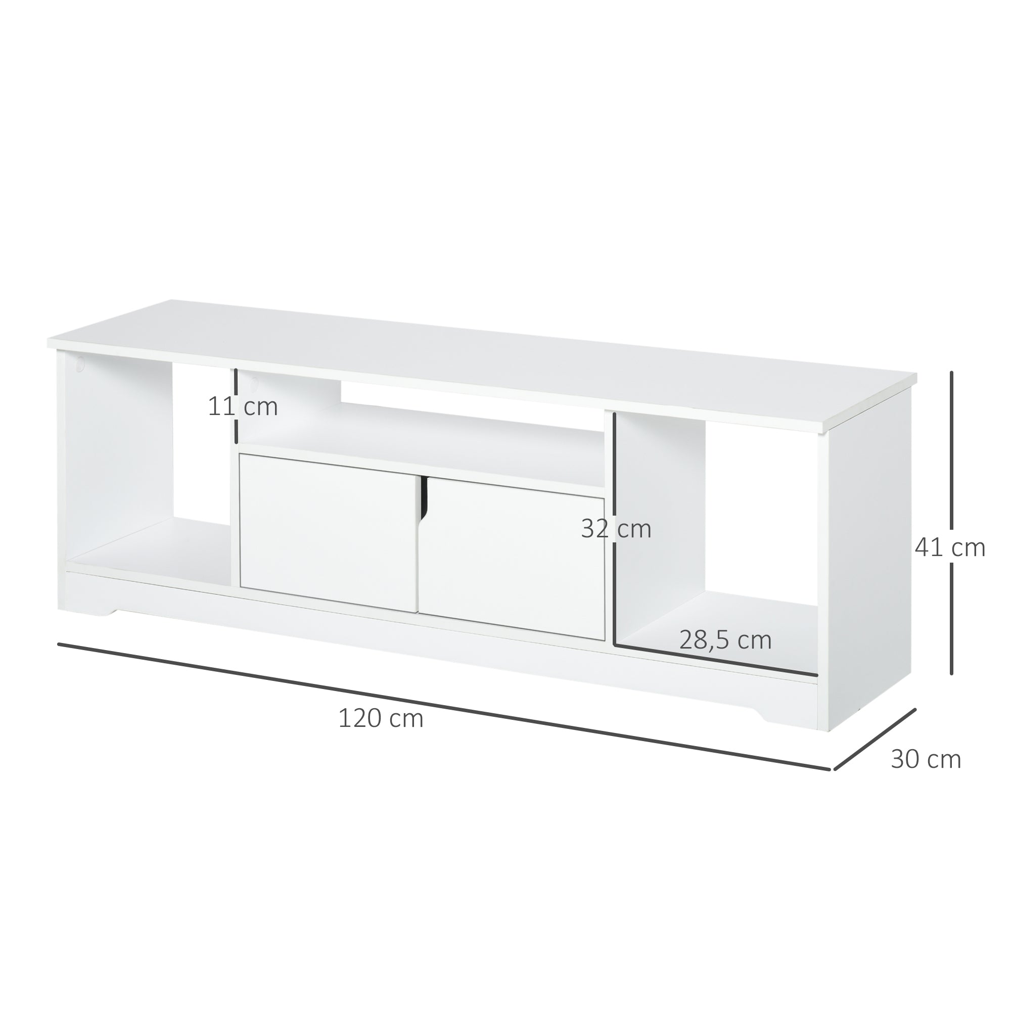 TV Stand for TVs up to 42" Modern TV Stand with Double Door Cabinet and 3 Open Compartments 120x30x41cm White