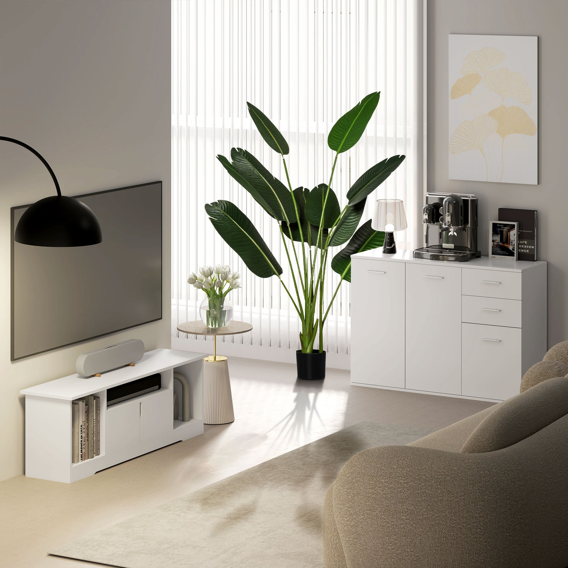 TV Stand for TVs up to 42" Modern TV Stand with Double Door Cabinet and 3 Open Compartments 120x30x41cm White