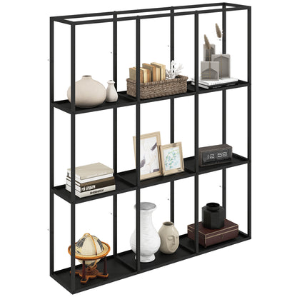 Industrial 9-Compartment Wall Shelf — Modular Metal Display Shelf for Collectibles & Home Decor, Black