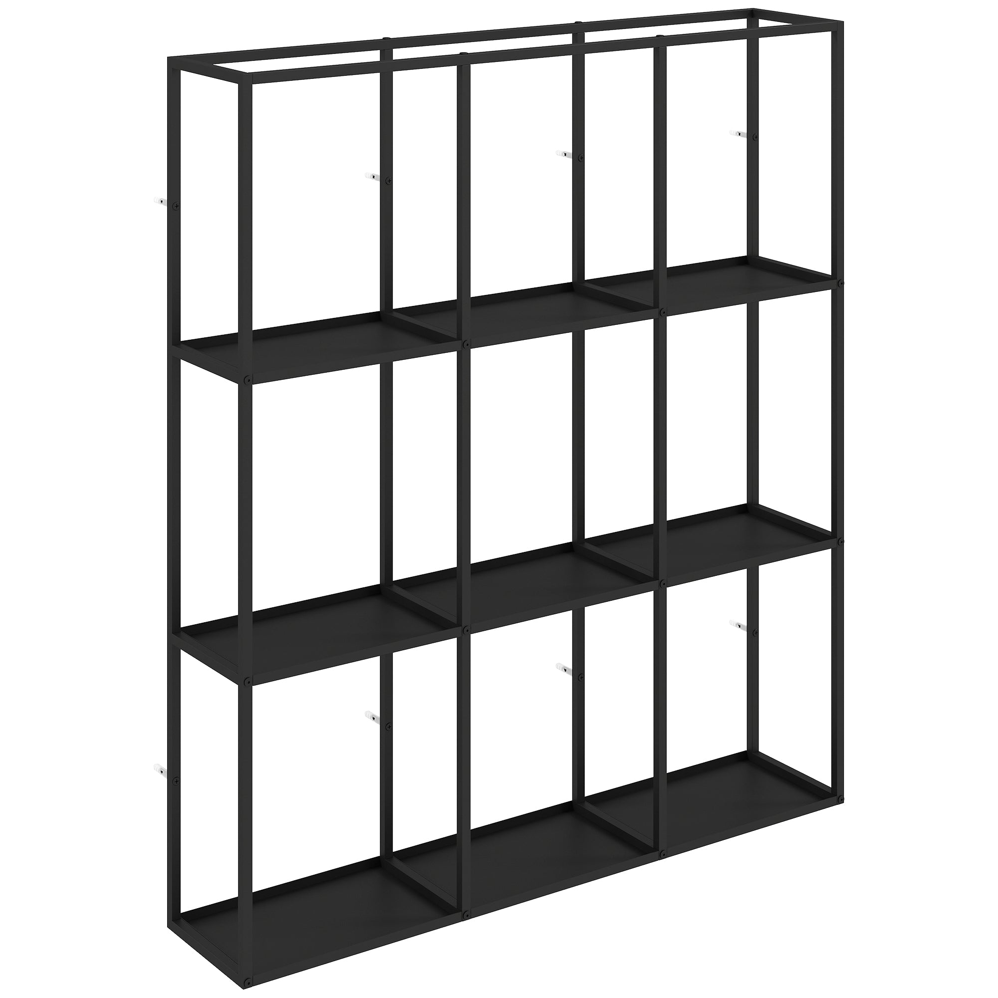 Industrial 9-Compartment Wall Shelf — Modular Metal Display Shelf for Collectibles & Home Decor, Black