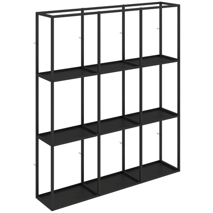 Industrial 9-Compartment Wall Shelf — Modular Metal Display Shelf for Collectibles & Home Decor, Black