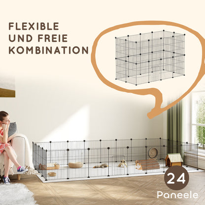 Outdoor Enclosure Small Animal Cage with Grid Door, Small Animal Cage for Guinea Pigs, Hamsters, Rabbits, 120 x 60 x 80 cm, Black