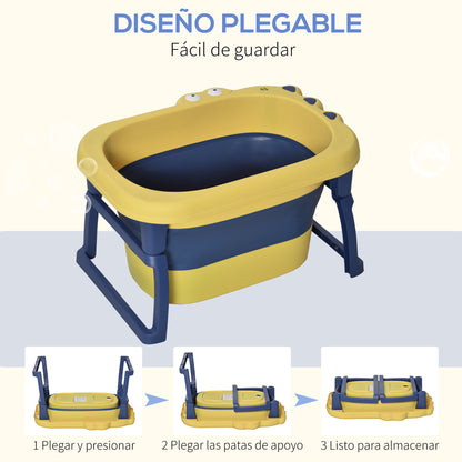 Foldable Baby Bathtub for 0-6 Years Capacity 105L 75.3x55.4x43 cm Portable Kids Bathtub with Non-Slip Feet and Drain Hole Load 50 kg Yellow and Blue