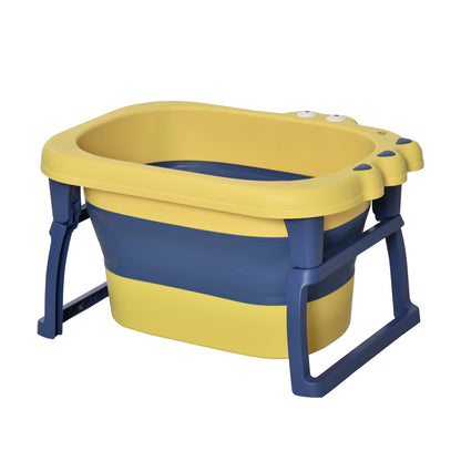 Foldable Baby Bathtub for 0-6 Years Capacity 105L 75.3x55.4x43 cm Portable Kids Bathtub with Non-Slip Feet and Drain Hole Load 50 kg Yellow and Blue