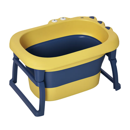 Foldable Baby Bathtub for 0-6 Years Capacity 105L 75.3x55.4x43 cm Portable Kids Bathtub with Non-Slip Feet and Drain Hole Load 50 kg Yellow and Blue